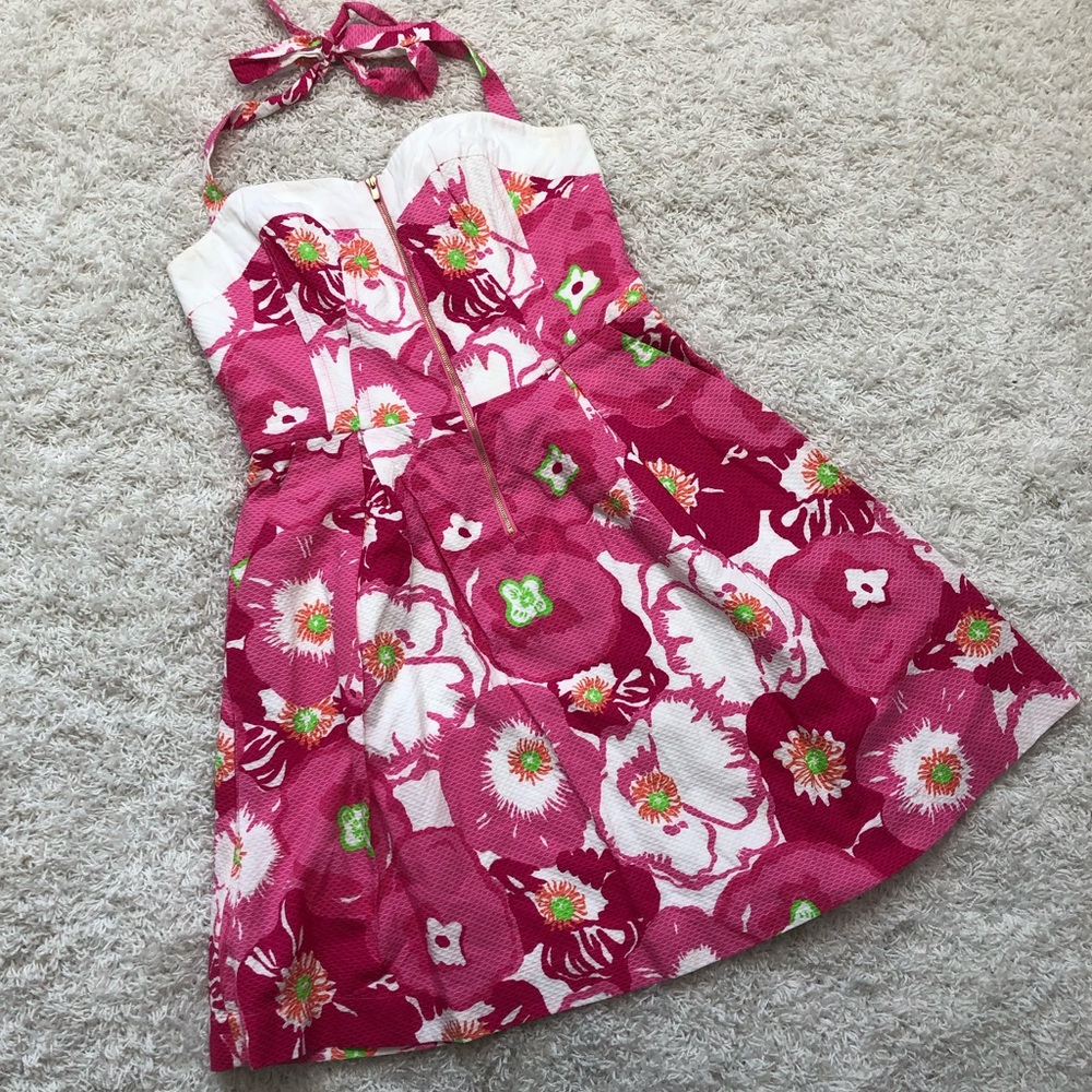 Lilly Pulitzer Pink Floral Halter Mini Dress
